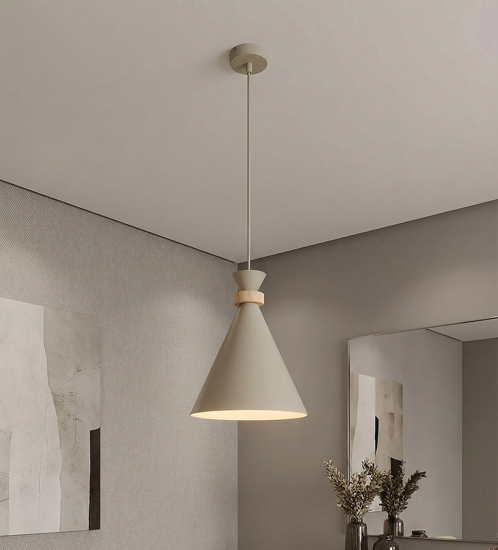 Hanglamp gepoedercoat staal met hout Scandinavisch beige Ø 23 cm, 1 fitting E27, boven kookeiland of eettafel