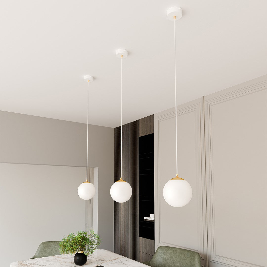 Hanglamp staal en glas retro Royal, wit met gouden accenten, Ø 14 cm kap, voor keuken, woonkamer of eetkamer