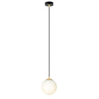 Hanglamp gepoedercoat staal en glas, retro, zwart met goud, witte kap Ø 14 cm, hoogteverstelbaar, E14