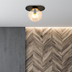 Plafondlamp Plaza gepoedercoat staal en glas, modern, zwart met amberkleurig glas Ø 14 cm, 1 x E14