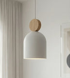 Hanglamp gepoedercoat staal en hout Scandinavisch Mesi wit, Ø 11 cm, voor keuken, gang en slaapkamer