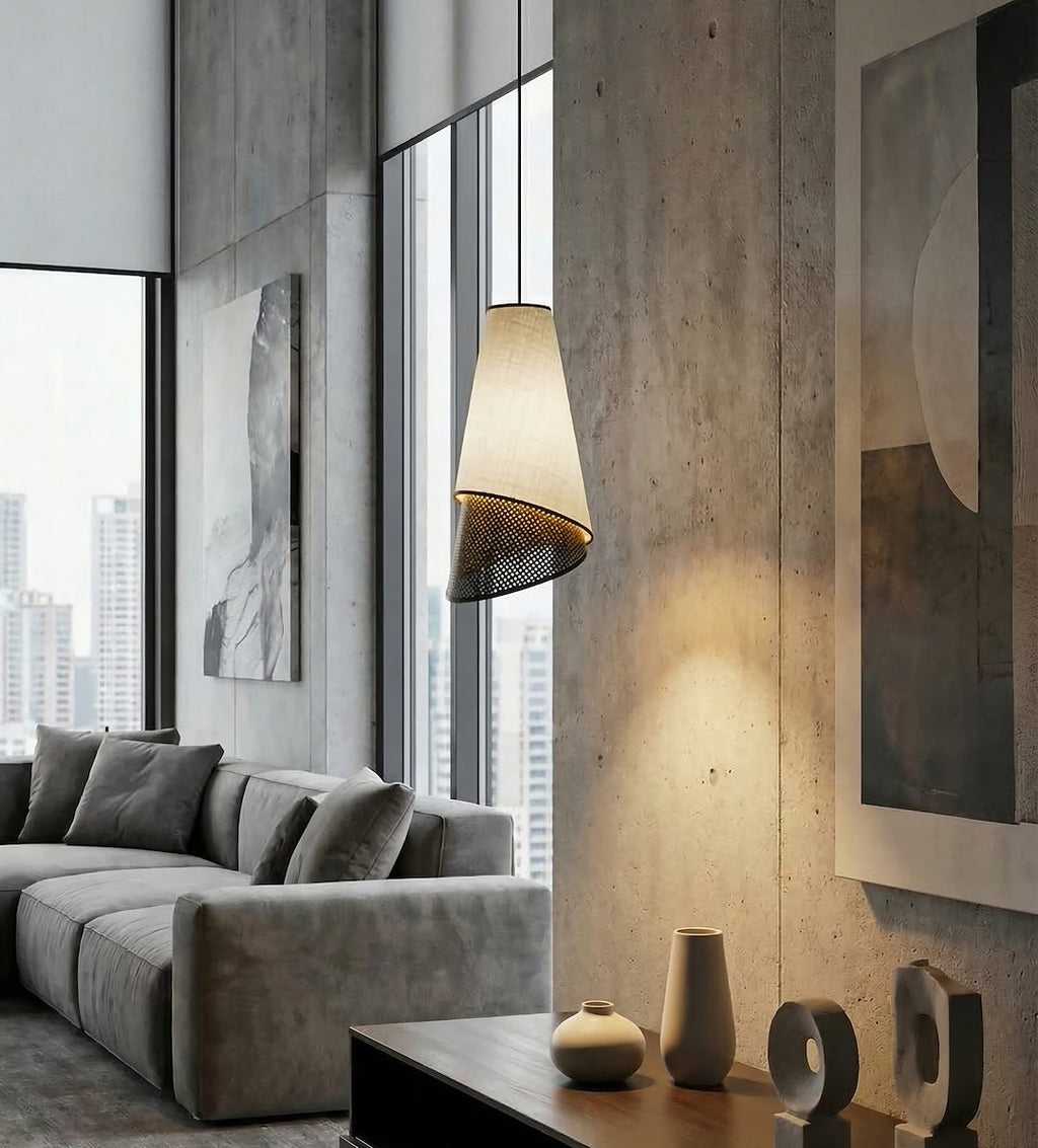 Hanglamp gepoedercoat staal met stoffen kap Moda, grijs en zwart, Ø 20 cm, 1 fitting, voor eettafel en woonkamer