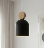Hanglamp gepoedercoat staal en hout, Scandinavisch model Mesi, zwart, 11 cm, verstelbare hoogte