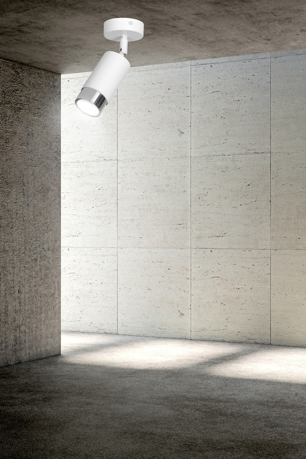 Plafondlamp spot gepoedercoat staal modern Hiro wit en chroom, 1 lichtpunt, verstelbaar, 8 x 19 cm