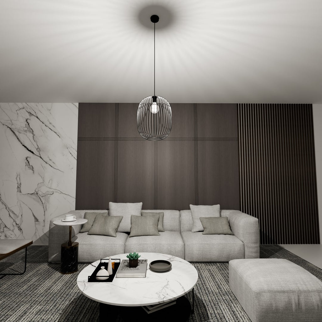 Hanglamp gepoedercoat staal industrieel Onyx zwart Ø 33 cm, draadkap met E27-fitting, verstelbare hoogte