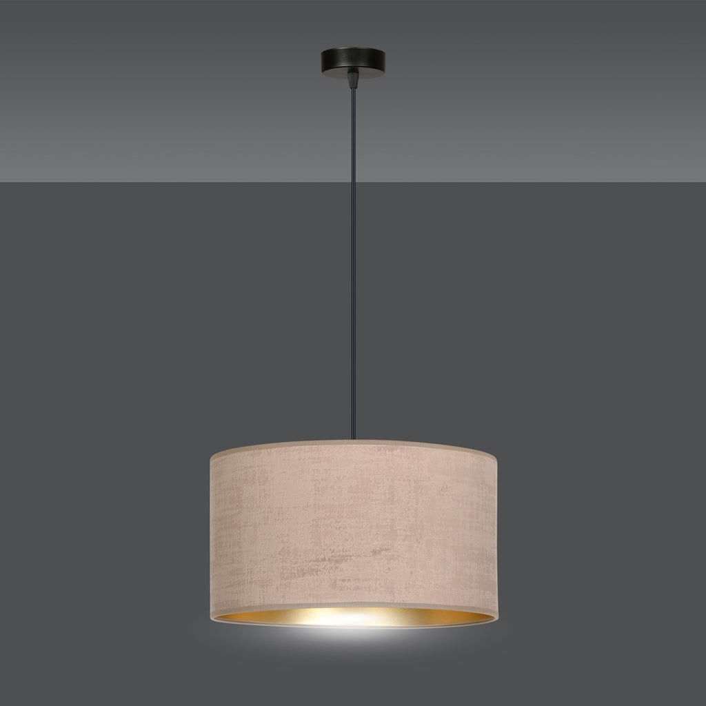 Hanglamp stof en gepoedercoat staal Hilde, roze met goudkleurige binnenzijde, Ø 35 cm, 1 lichtpunt E27