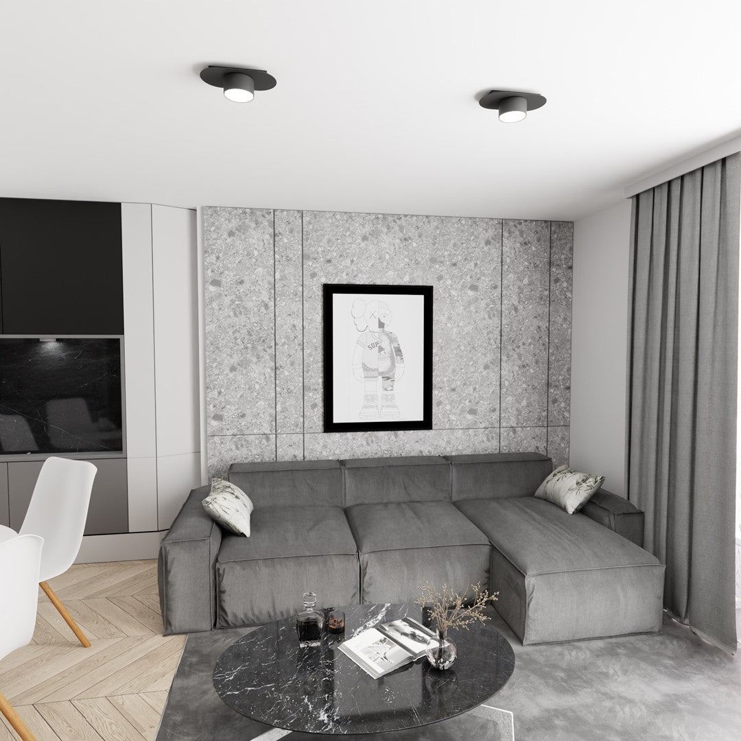Plafondlamp gepoedercoat staal Stilo, modern, mat zwart, 1 lichtpunt, voor woonkamer, eetkamer of kantoor