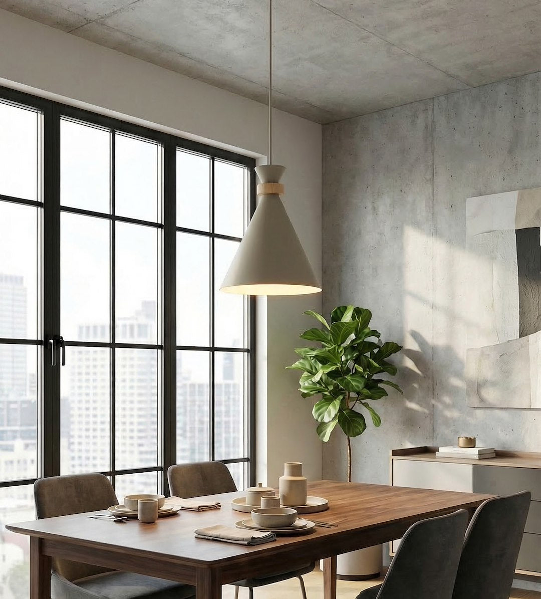Hanglamp gepoedercoat staal met hout Scandinavisch beige Ø 23 cm, 1 fitting E27, boven kookeiland of eettafel
