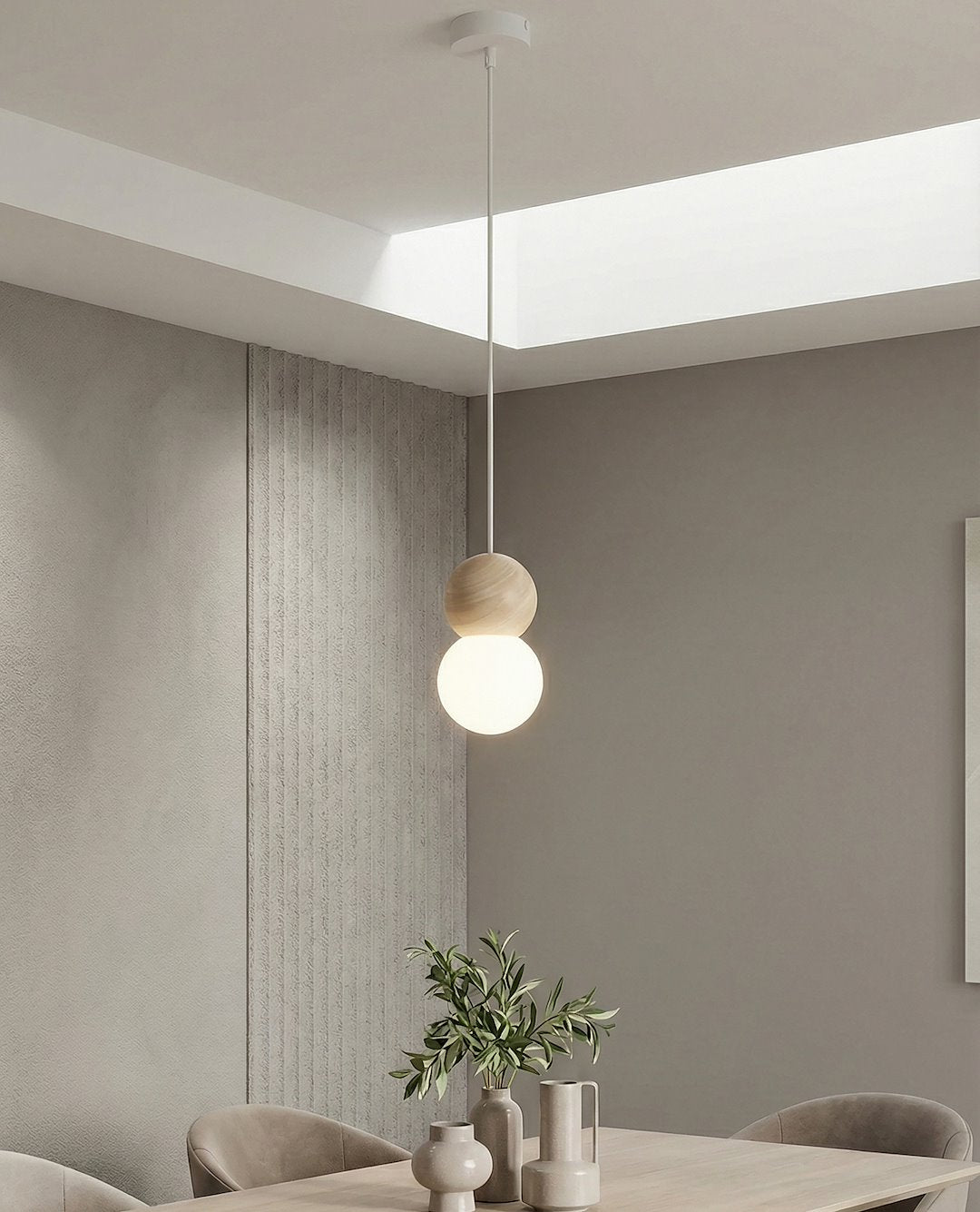 Hanglamp Loop staal en hout, Scandinavisch, wit, Ø 10 cm, 1 fitting G9, boven eettafel of keukeneiland