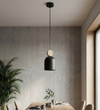 Hanglamp gepoedercoat staal en hout, Scandinavisch model Mesi, zwart, 11 cm, verstelbare hoogte