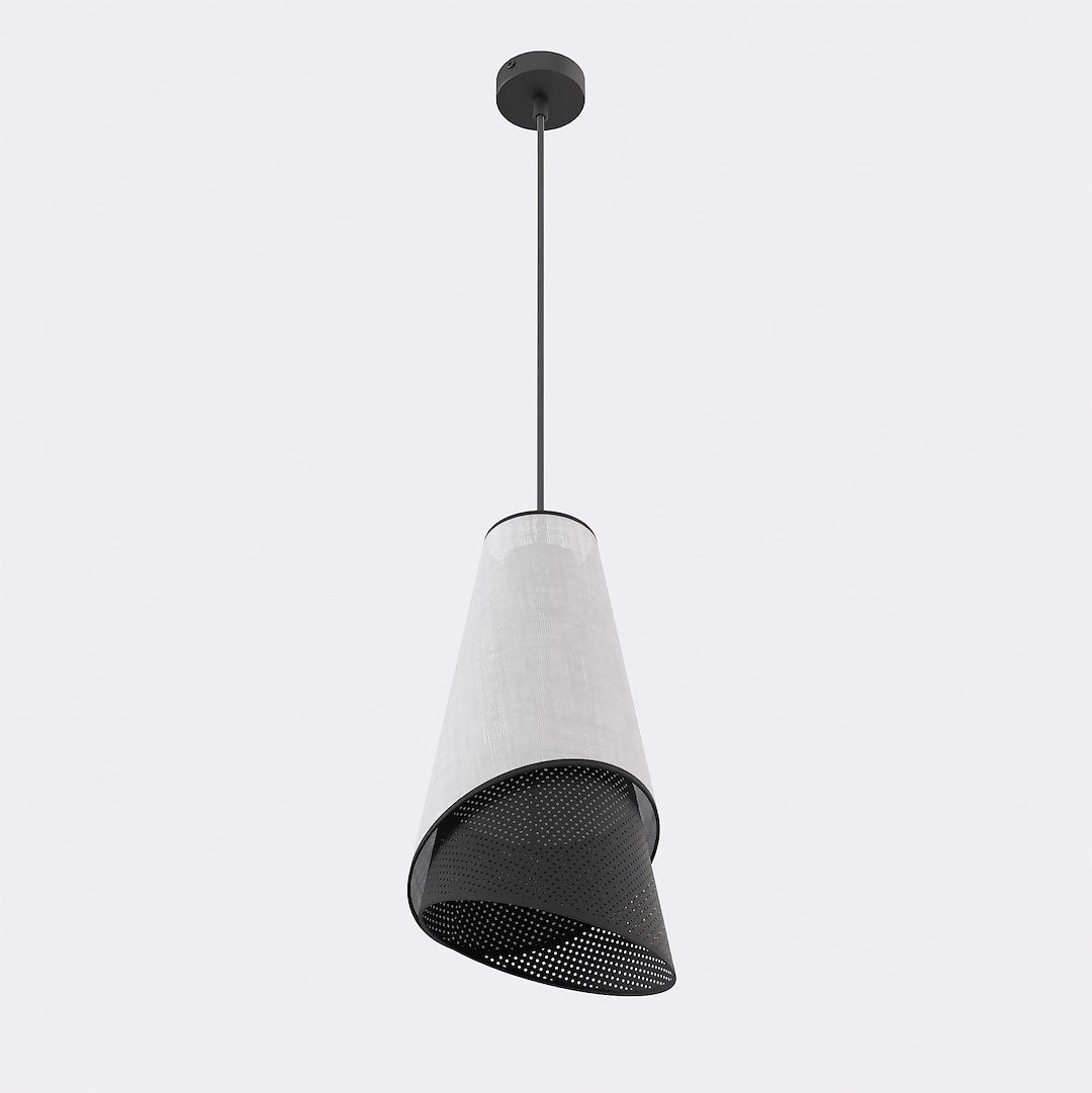 Hanglamp gepoedercoat staal met stoffen kap Moda, grijs en zwart, Ø 20 cm, 1 fitting, voor eettafel en woonkamer