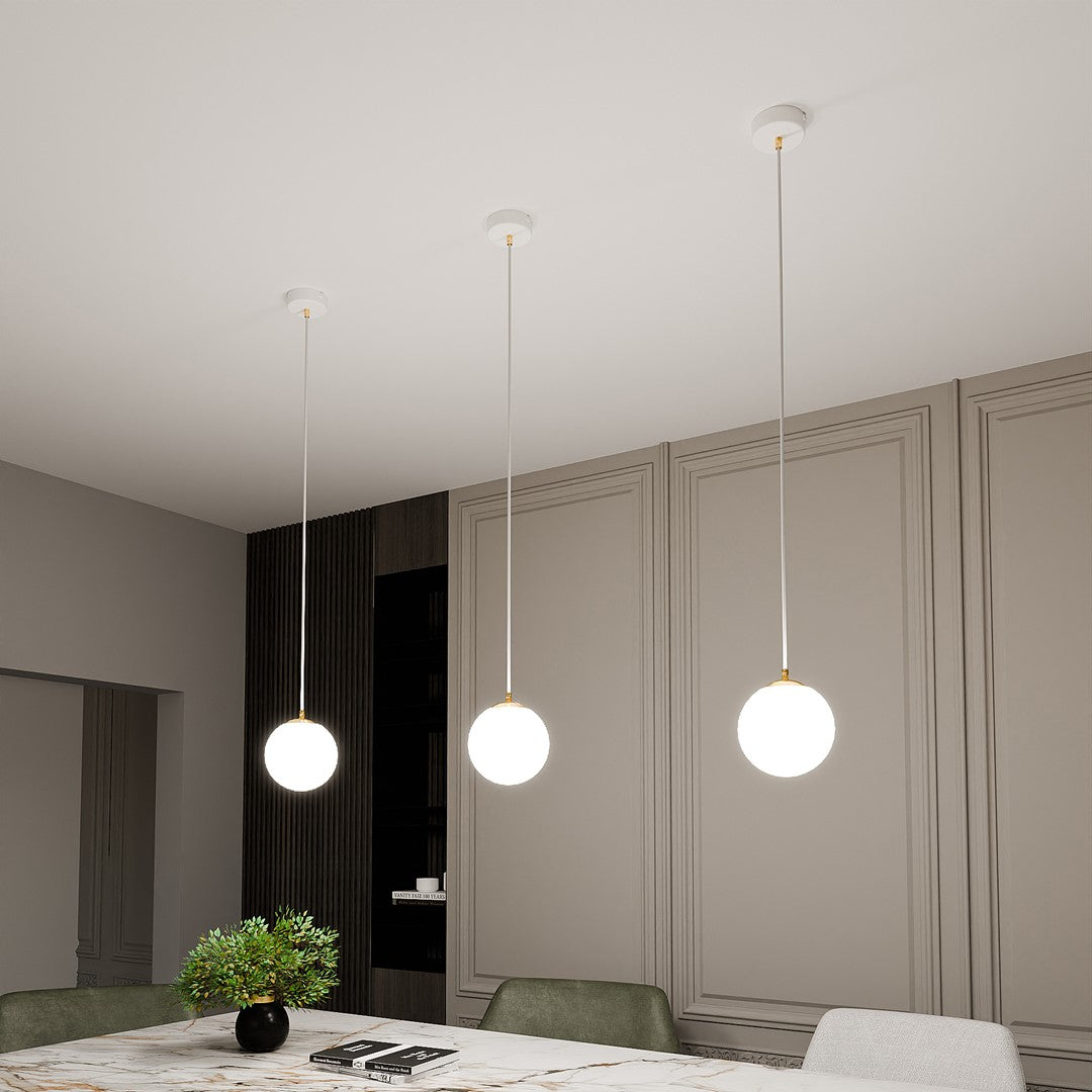 Hanglamp staal en glas retro Royal, wit met gouden accenten, Ø 14 cm kap, voor keuken, woonkamer of eetkamer