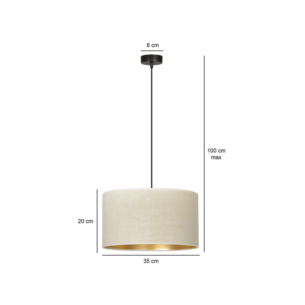 Hanglamp Hilde gepoedercoat staal en stof, minimalistisch, wit met gouden binnenzijde, Ø 35 cm, verstelbare hoogte