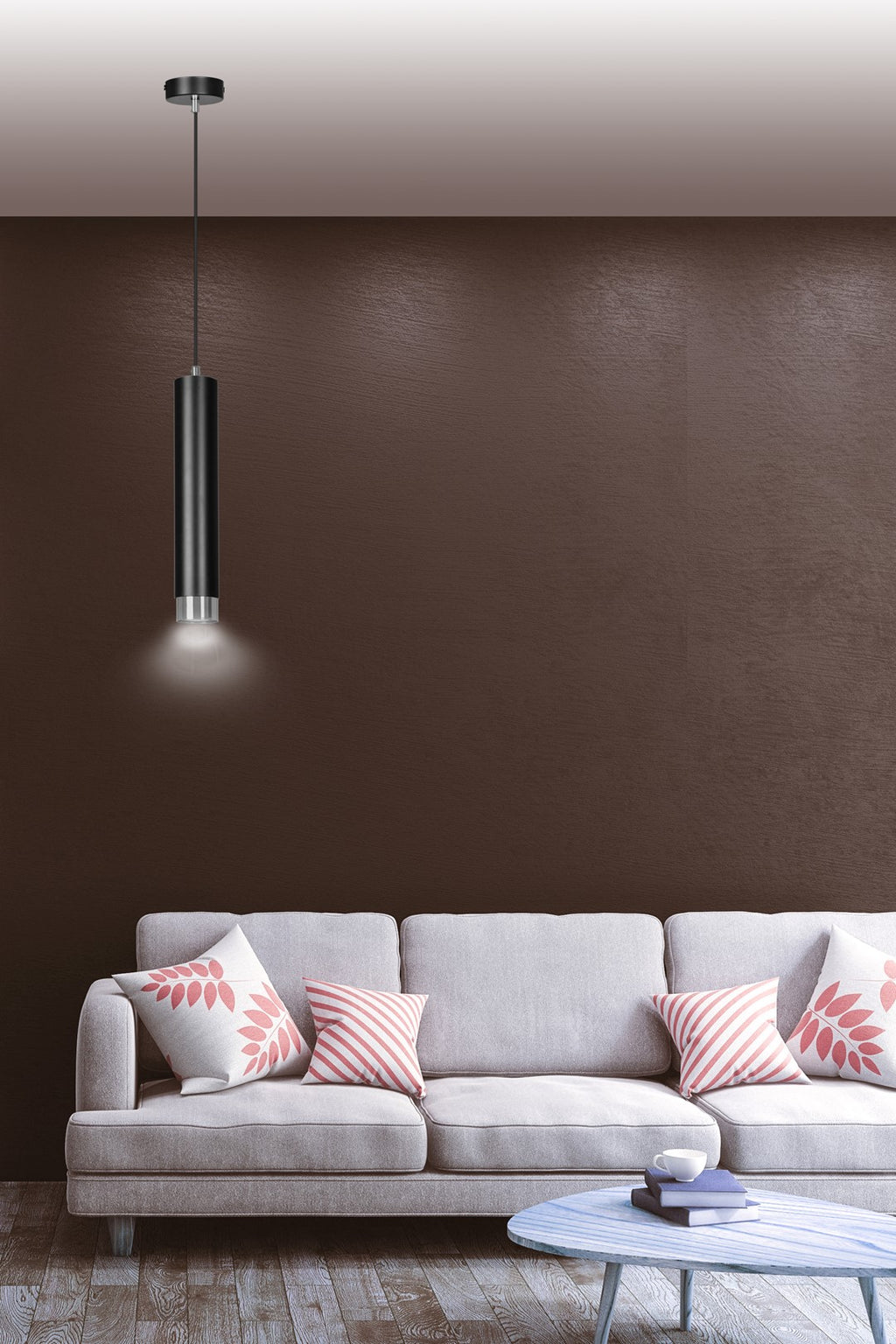 Hanglamp gepoedercoat staal Kibo, modern, zwart met chroom, 1 lichtpunt, verstelbare hoogte, 8 x 100 cm