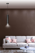 Hanglamp gepoedercoat staal Kibo, modern, zwart met chroom, 1 lichtpunt, verstelbare hoogte, 8 x 100 cm