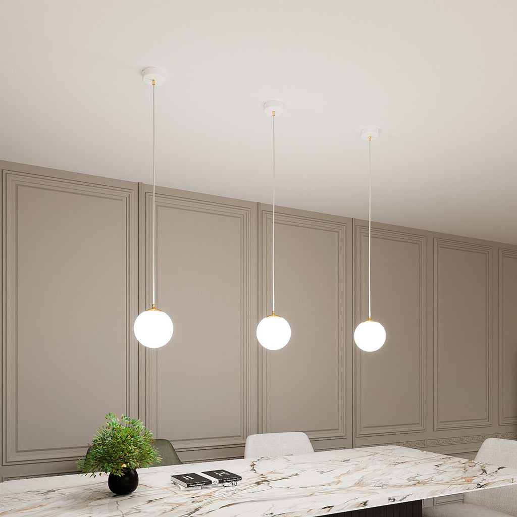 Hanglamp staal en glas retro Royal, wit met gouden accenten, Ø 14 cm kap, voor keuken, woonkamer of eetkamer