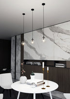 Hanglamp gepoedercoat staal en glas Cosmo, zwart met transparante glazen kap Ø 14 cm, verstelbaar
