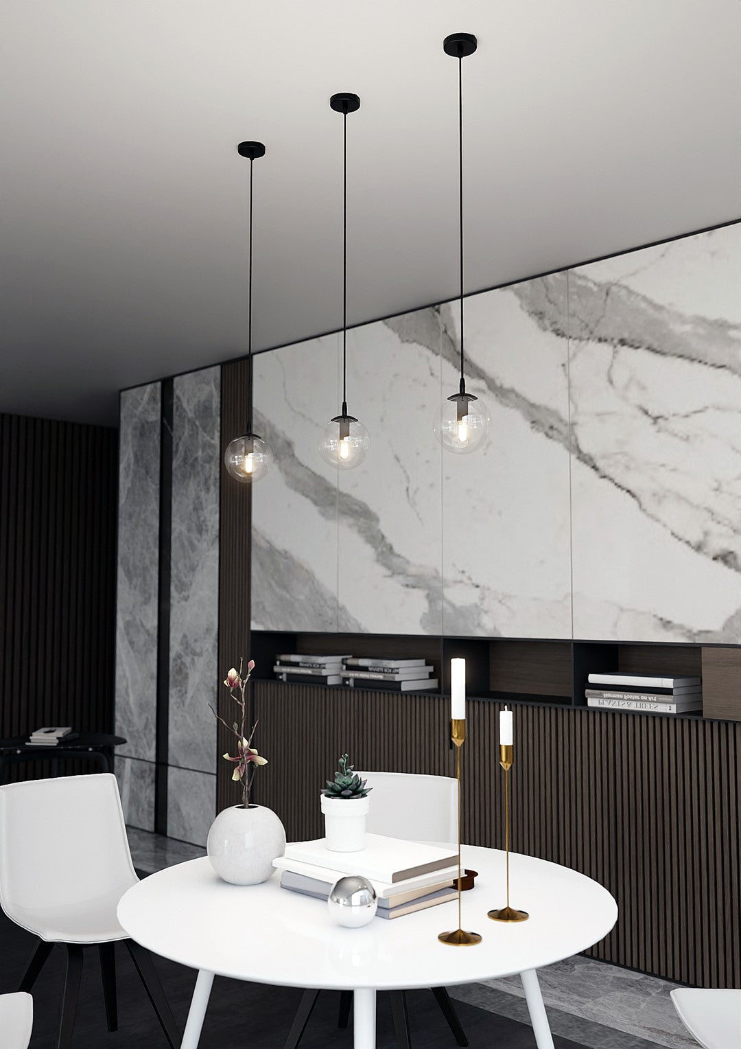 Hanglamp gepoedercoat staal en glas Cosmo, zwart met transparante glazen kap Ø 14 cm, verstelbaar