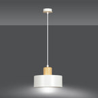 Hanglamp gepoedercoat staal en hout Torin, Scandinavisch, wit, Ø 25 cm, voor woonkamer, keuken of kantoor