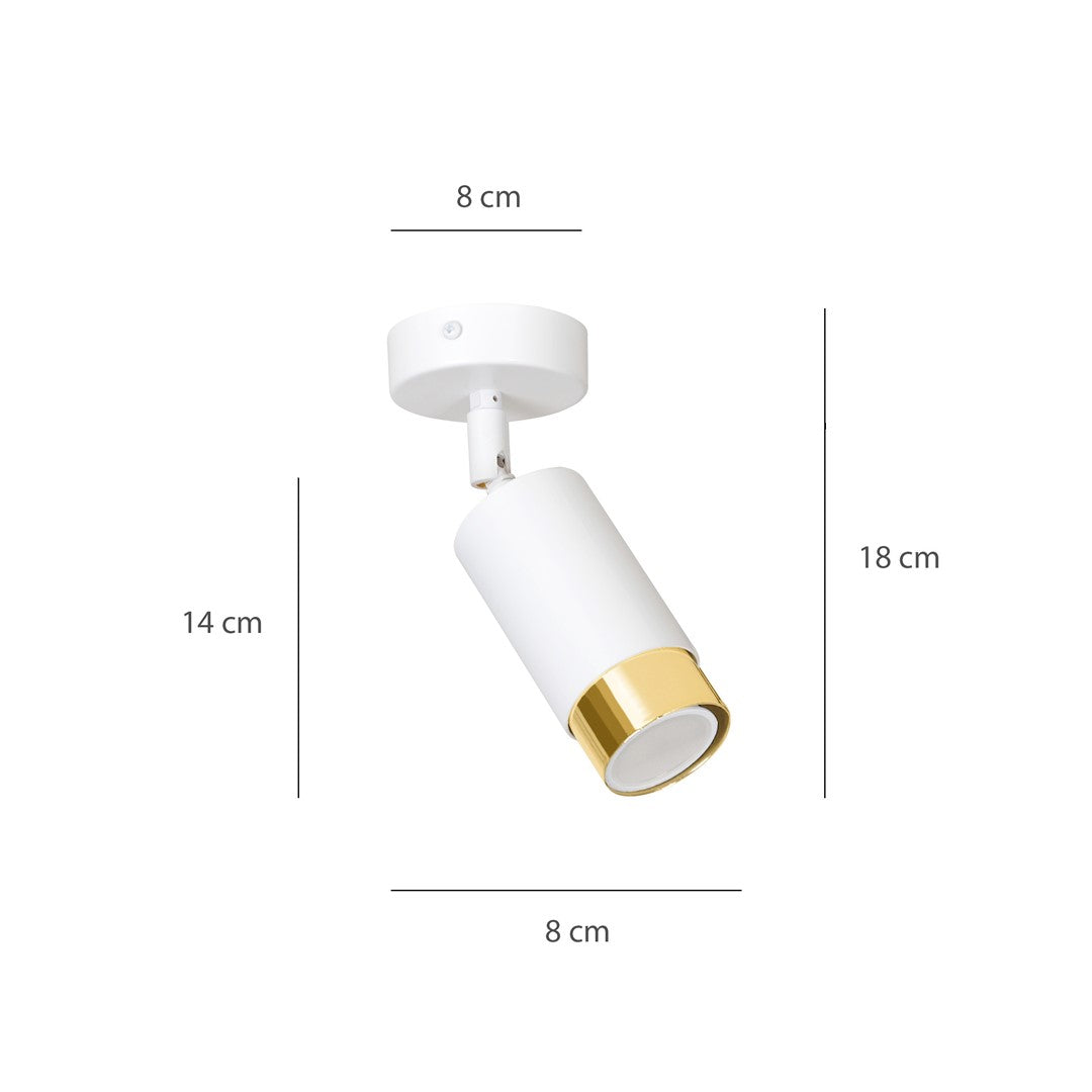 Plafondlamp spot gepoedercoat staal Hiro, wit met goud, kantelbaar, 1 fitting – 8 x 19 cm