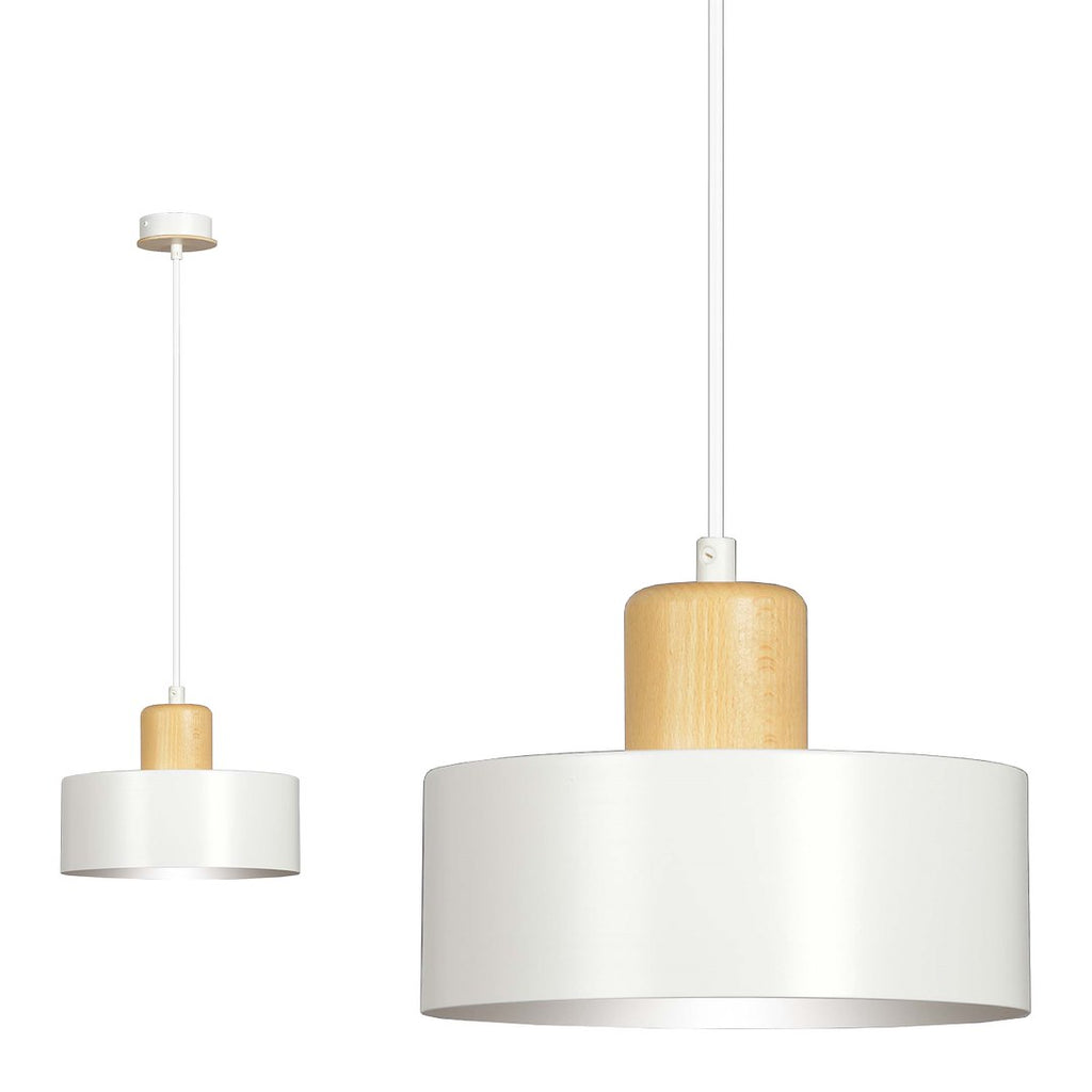 Hanglamp gepoedercoat staal en hout Torin, Scandinavisch, wit, Ø 25 cm, voor woonkamer, keuken of kantoor