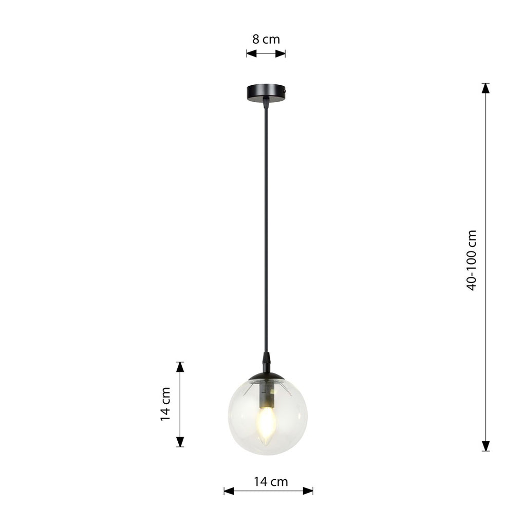Hanglamp gepoedercoat staal en glas Cosmo, zwart met transparante glazen kap Ø 14 cm, verstelbaar