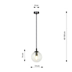 Hanglamp gepoedercoat staal en glas Cosmo, zwart met transparante glazen kap Ø 14 cm, verstelbaar