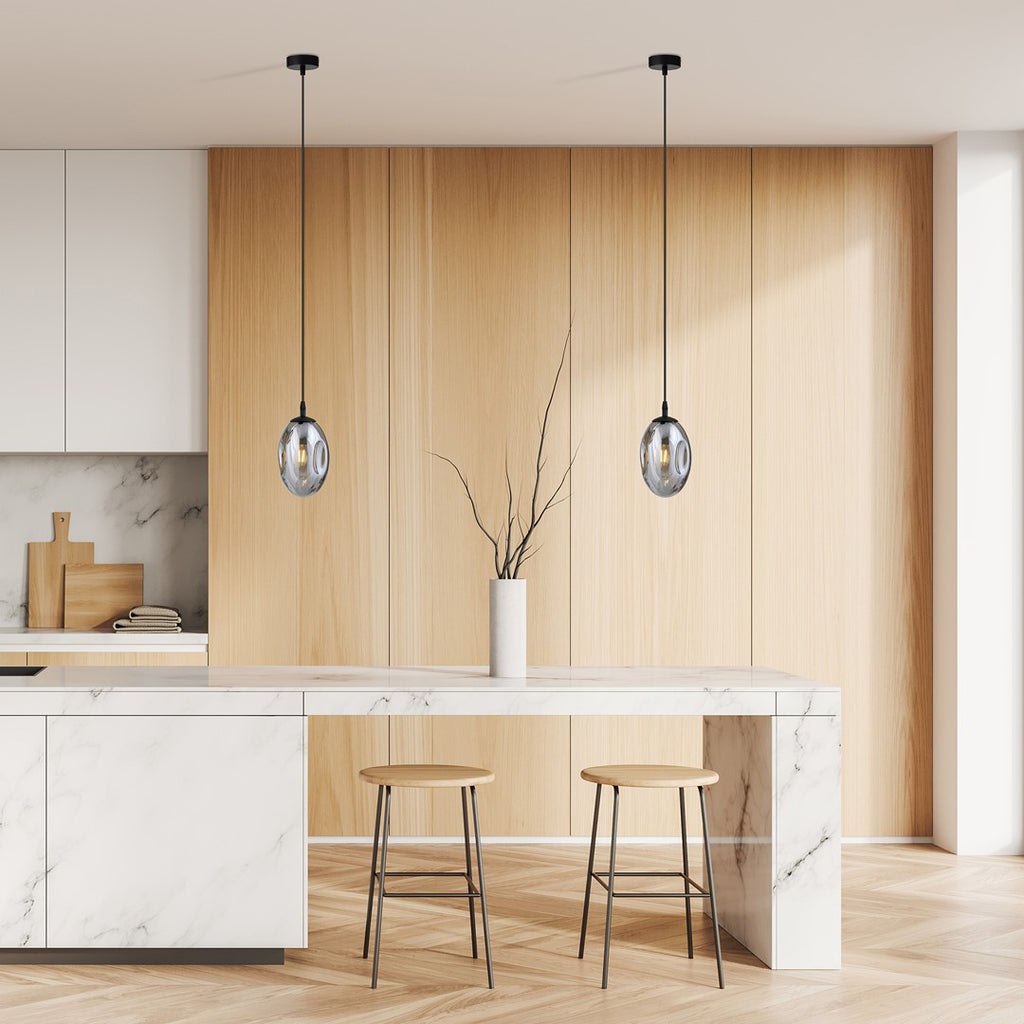 Hanglamp gepoedercoat staal en glas Astral, zwart met grafiet glazen kap Ø 12 cm, 1 lichtpunt