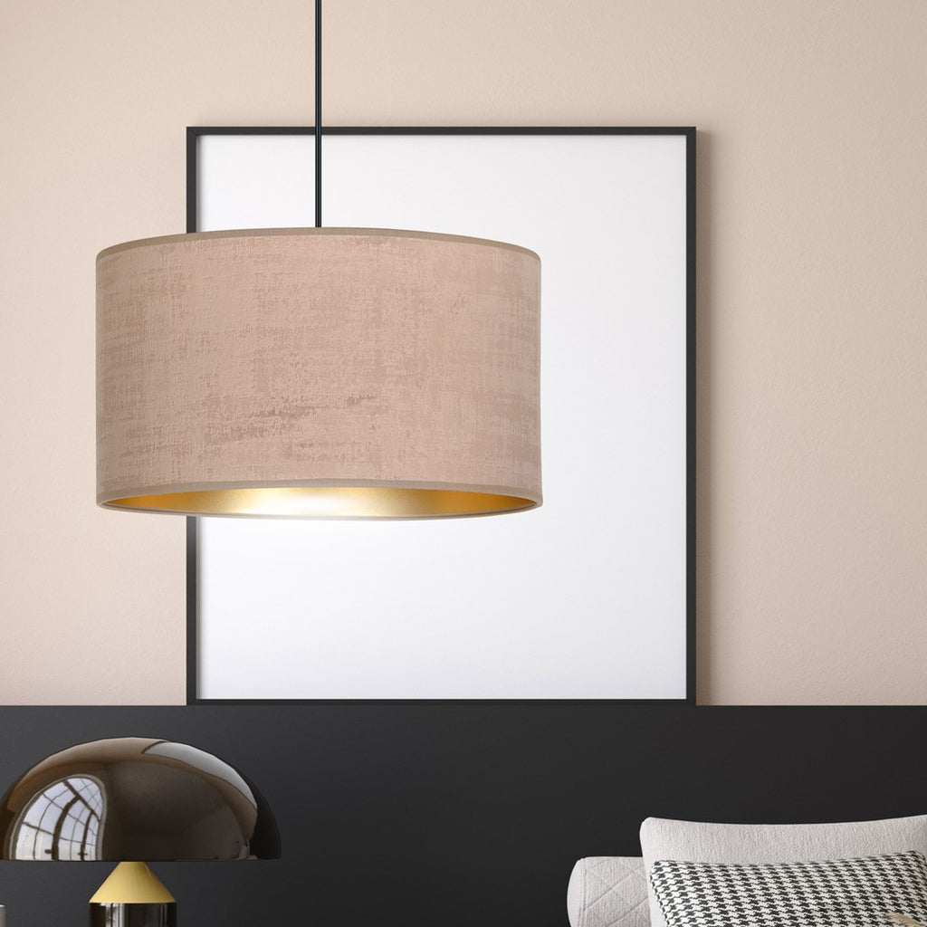 Hanglamp stof en gepoedercoat staal Hilde, roze met goudkleurige binnenzijde, Ø 35 cm, 1 lichtpunt E27