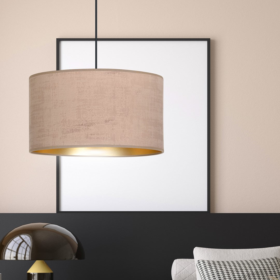 Hanglamp stof en gepoedercoat staal Hilde, roze met goudkleurige binnenzijde, Ø 35 cm, 1 lichtpunt E27