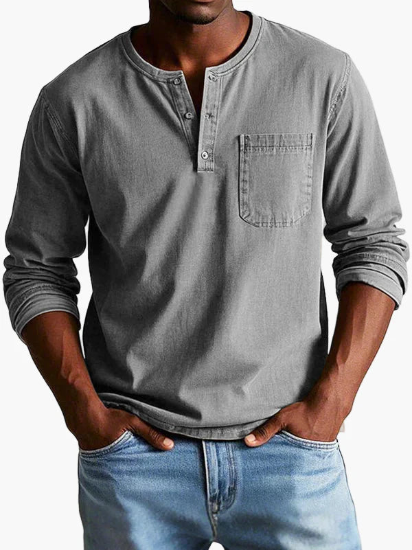 Men's Long Sleeve Henley Shirt – Classic Casual Style for Everyday and Office