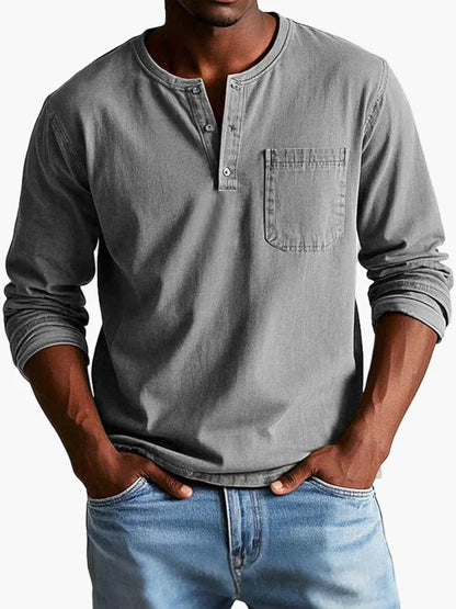 Men's Long Sleeve Henley Shirt – Classic Casual Style for Everyday and Office