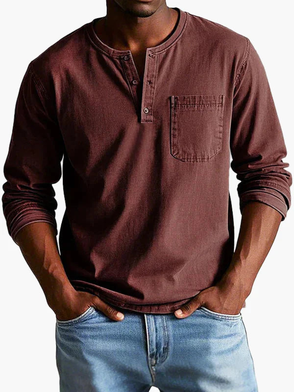 Men's Long Sleeve Henley Shirt – Classic Casual Style for Everyday and Office
