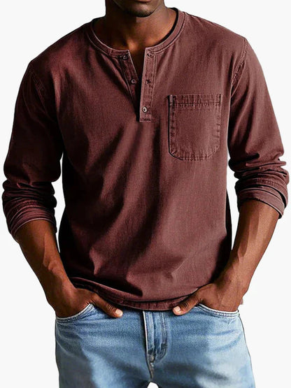 Men's Long Sleeve Henley Shirt – Classic Casual Style for Everyday and Office