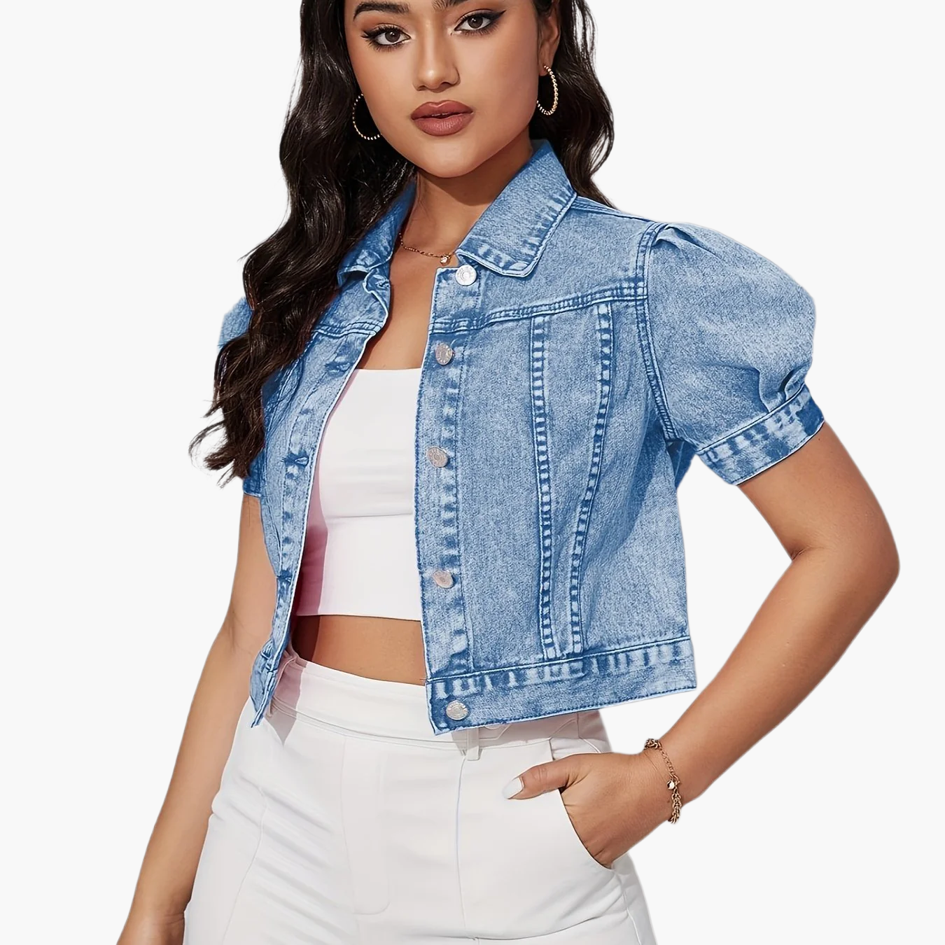 Damen Kurzarm Jeansjacke im eleganten Cropped-Stil – Modischer Alltagsbegleiter