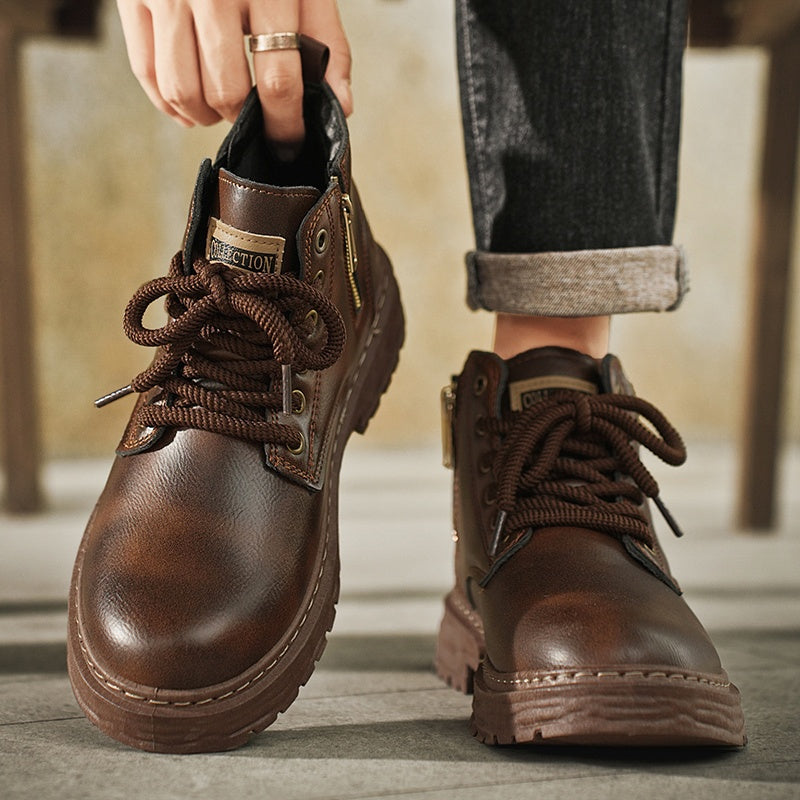 Men's lace-up ankle boots with a zipper and lug sole