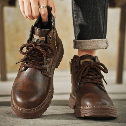 Men's lace-up ankle boots with a zipper and lug sole