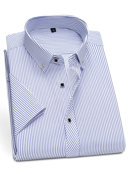 Men's Business Short-Sleeve Shirt with Pinstripes – Modern Design for Office and Leisure