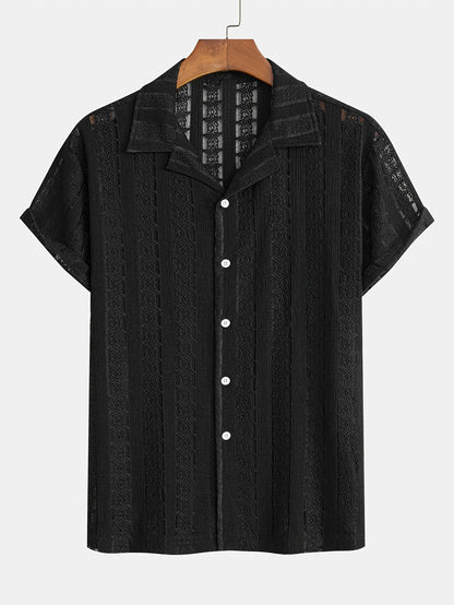 Herren Kurzarm Resorthemd mit Spitze und Knopfleiste – Modernes Freizeitshirt für Sommer und Urlaub