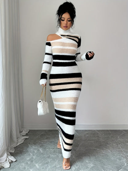 Damen Maxikleid gestreift langarm mit Cut-Out