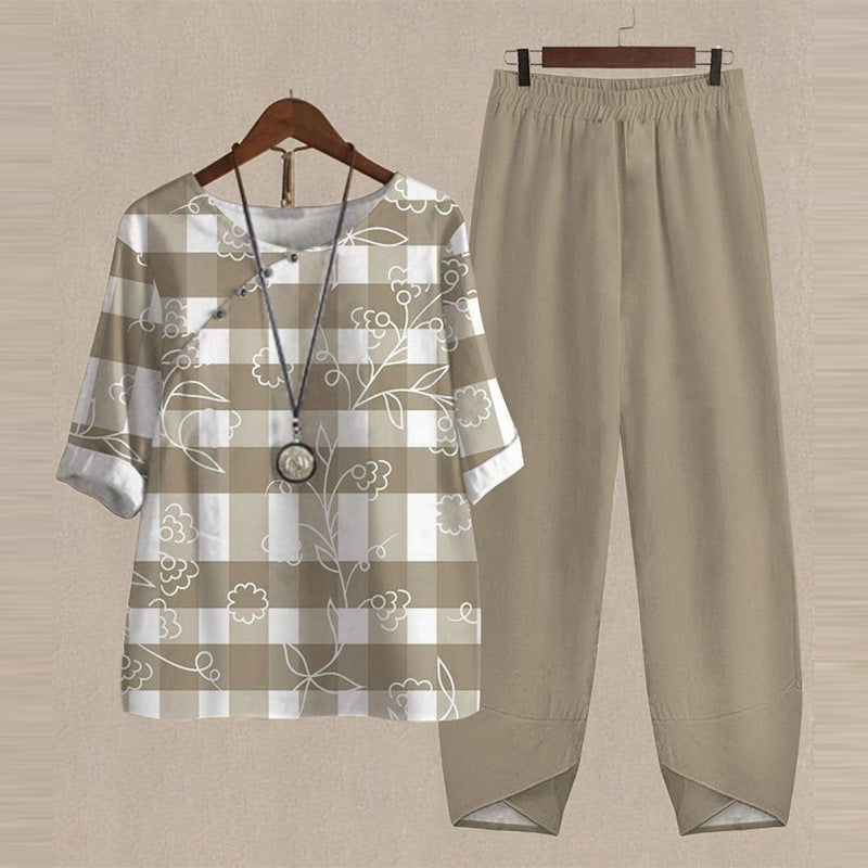 Emma – Bedrucktes Oberteil mit fünf Viertel Ärmeln und zwei Hosen