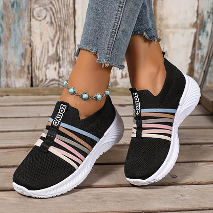 Damen Slip-On Freizeitschuhe mit Streifenmuster – Bequeme Alltags-Sneaker für Freizeit und Alltag