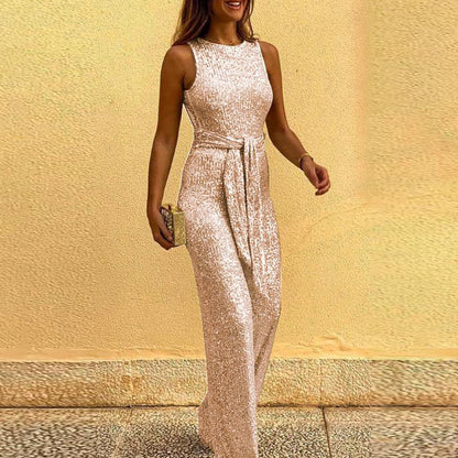 Francesca – Sleeveless sexy sequin jumpsuit with silver dots
