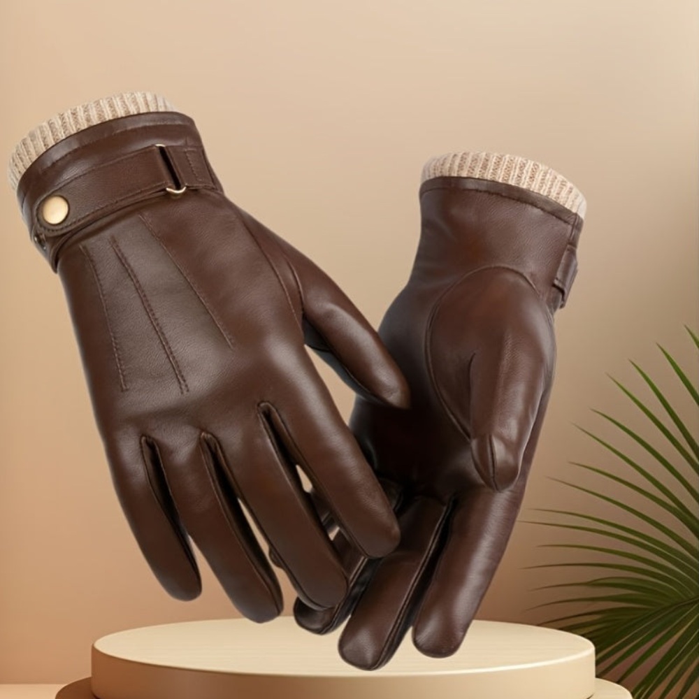 Winterhandschuhe Braun Strickbündchen Verstellbarer Riegel