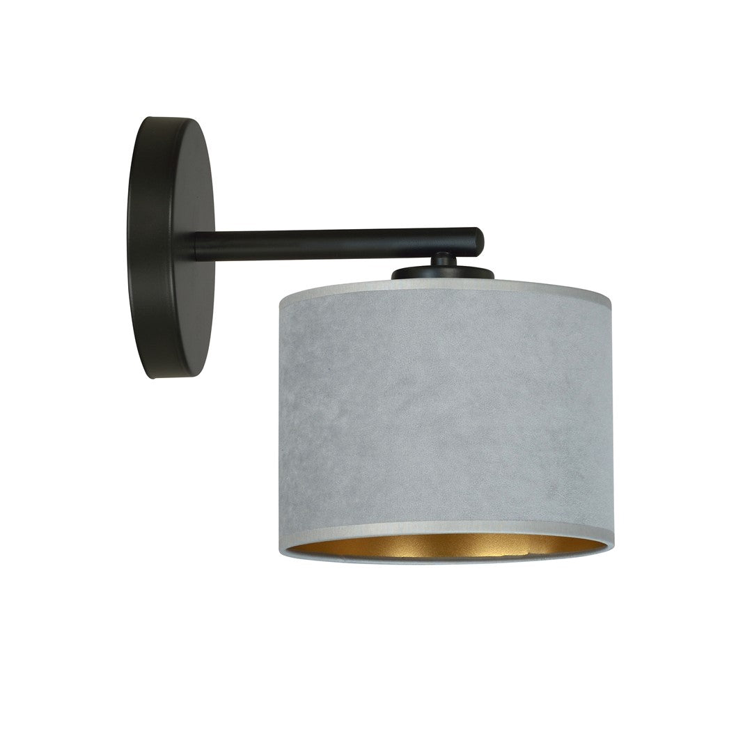 Wandlamp gepoedercoat staal en stof Hilde minimalistisch zwart met grijze kap Ø 20 cm, E27 voor woonkamer en slaapkamer
