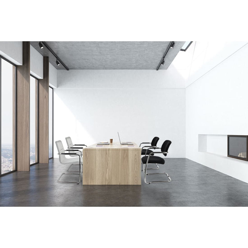 Vergaderstoel verchroomd sledeframe gestoffeerd zwart, model X6 Comfort, vaste armleggers, H 91 cm