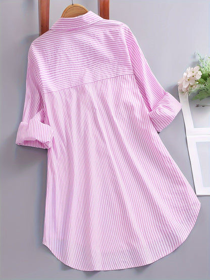 Women's striped blouse shirt with loose fit – Stylish long blouse for everyday and office wear