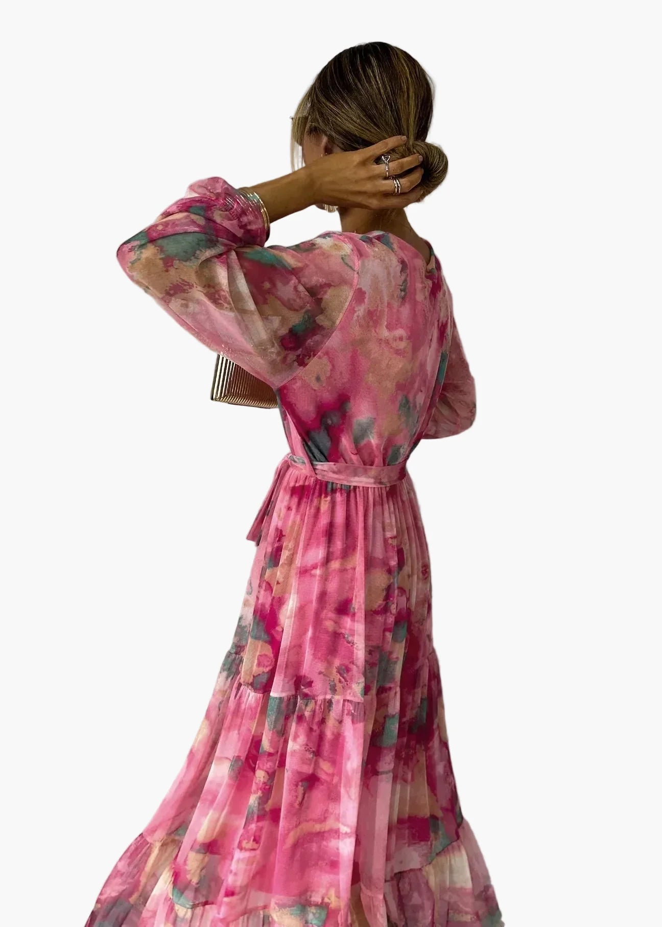 Women's Long Dress Wrap Style Elegant Festive with Floral Pattern – Perfect for Special Occasions