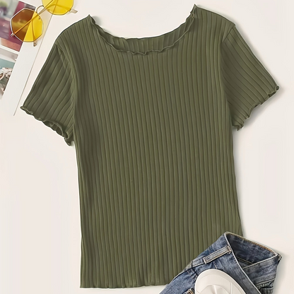 Women's short-sleeve ribbed top with wavy hem – fashionable basic for everyday and office wear