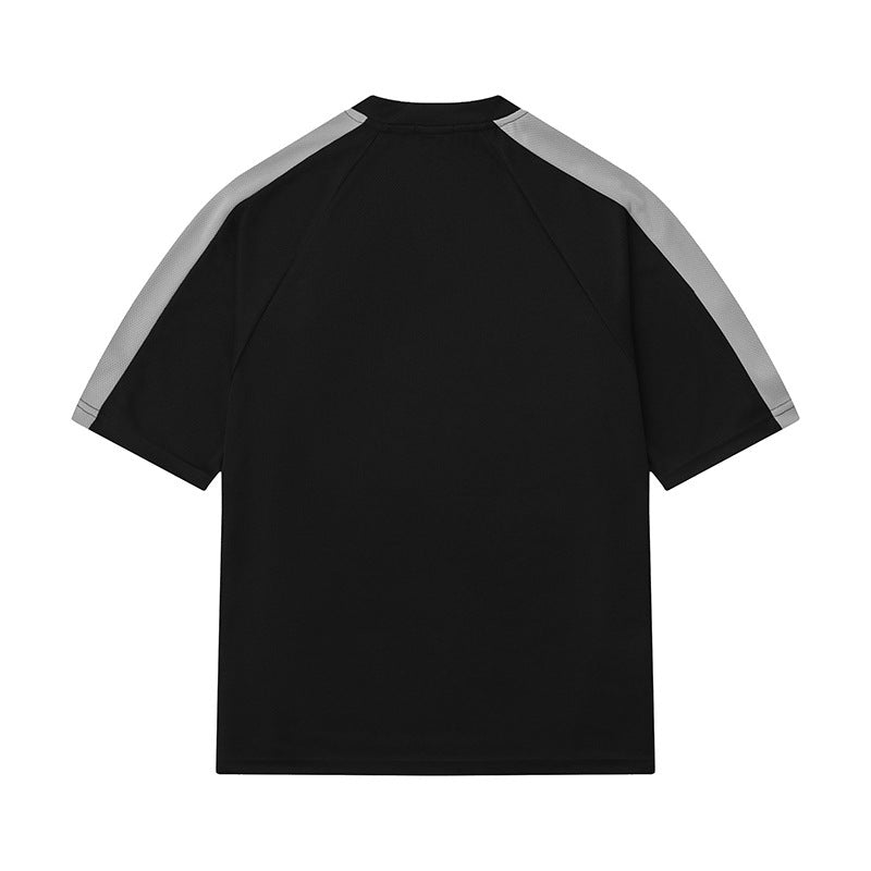 Men's Hip Hop Streetwear T-Shirt with Letter Print and Contrast Stripes – Urban Style Short Sleeve Shirt